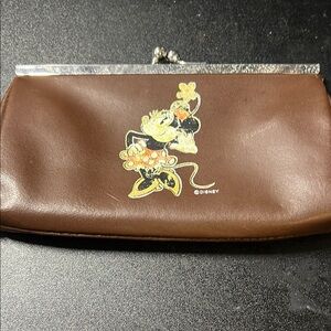 Disney Brown Leather Clutch with Minnie Mouse.